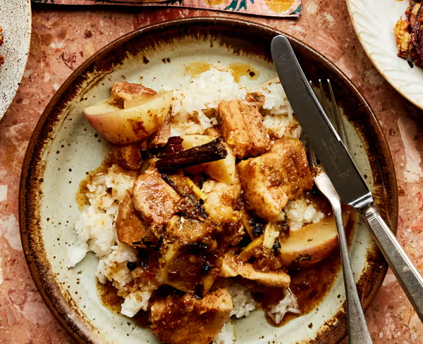 Soy-braised pork belly with turnips and Sichuan pepper