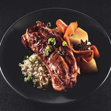 Soy-braised pork country ribs with carrots and turnips