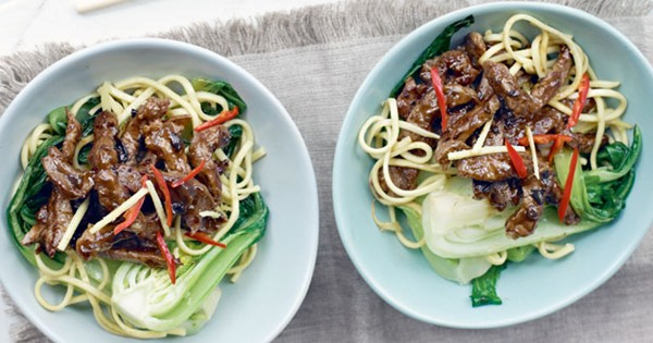 Soy-braised steak with ginger greens