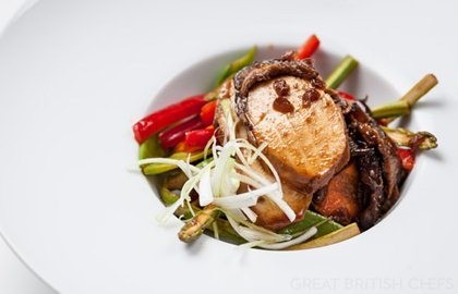 Soy chicken with shiitake mushrooms and lightly pickled vegetables