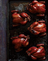 Soy-ginger-lacquered Cornish hens