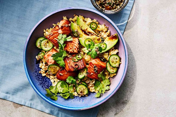 Soy-ginger salmon pasta bowls