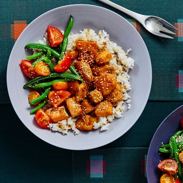 Soy-glazed salmon bowls