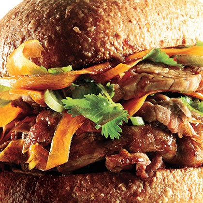 Soy-marinated pork sandwiches