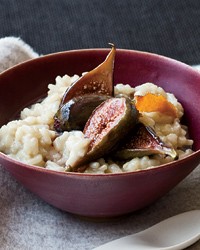 Soy milk-arborio rice pudding with poached figs