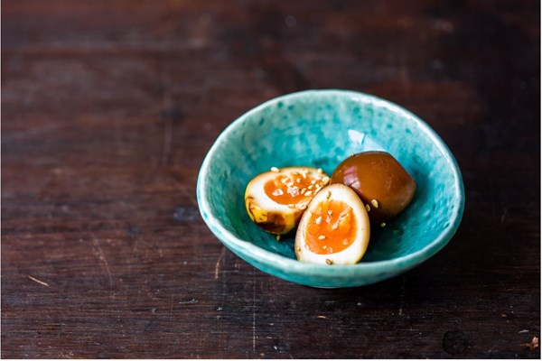 Soy-pickled quail eggs