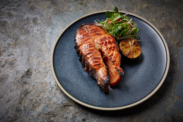 Soy salmon steak with sambal salad