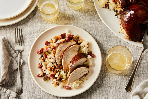 Soy sauce chicken with sticky rice stuffing from Lucas Sin
