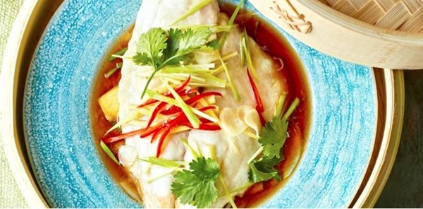 Soy steamed sea bream with ginger and spring onions