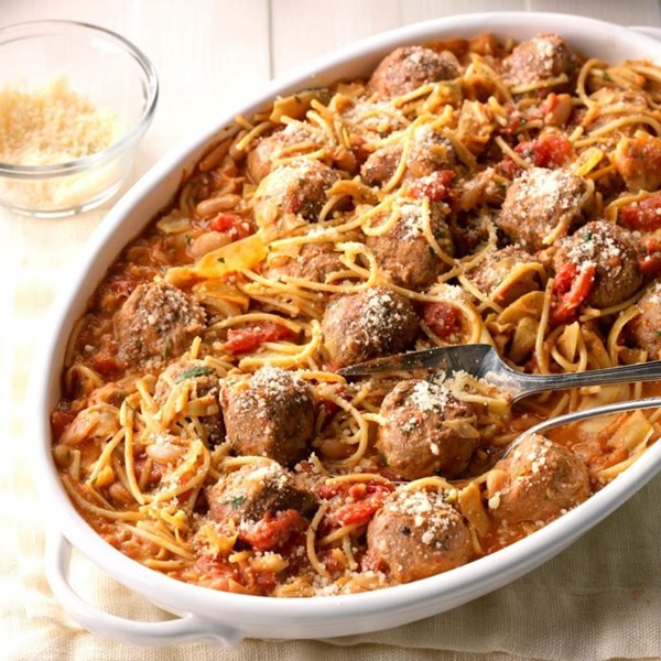 Spaghetti & meatball skillet supper