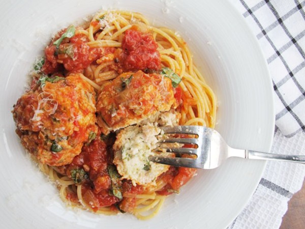 Spaghetti and Parmesan chicken meatballs