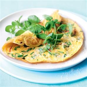 Spaghetti, herb and Parmesan omelette