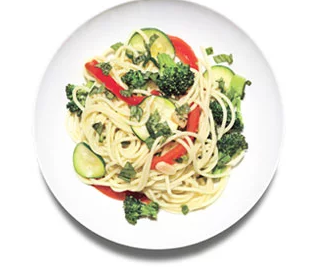 Spaghetti primavera with basil