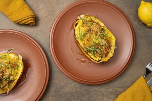 Spaghetti squash al limone with spaghetti squash seed “crumbs”