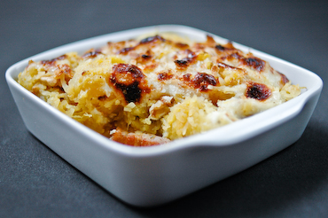 Spaghetti squash gratin with walnut and bacon (Gratin de courge spaghetti, noix et lardons)