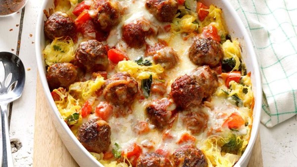 Spaghetti squash meatball casserole