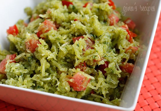 Spaghetti squash pesto with tomatoes