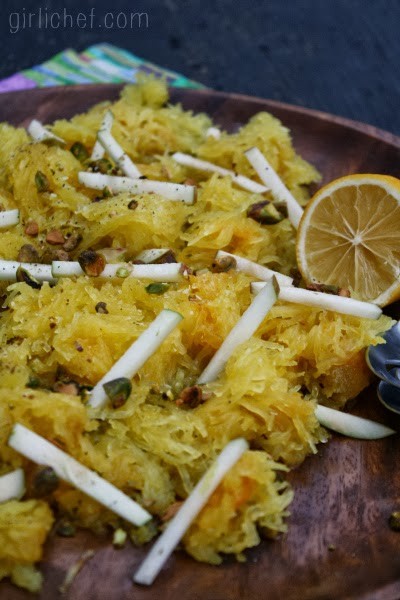 Spaghetti squash with apples & pistachios