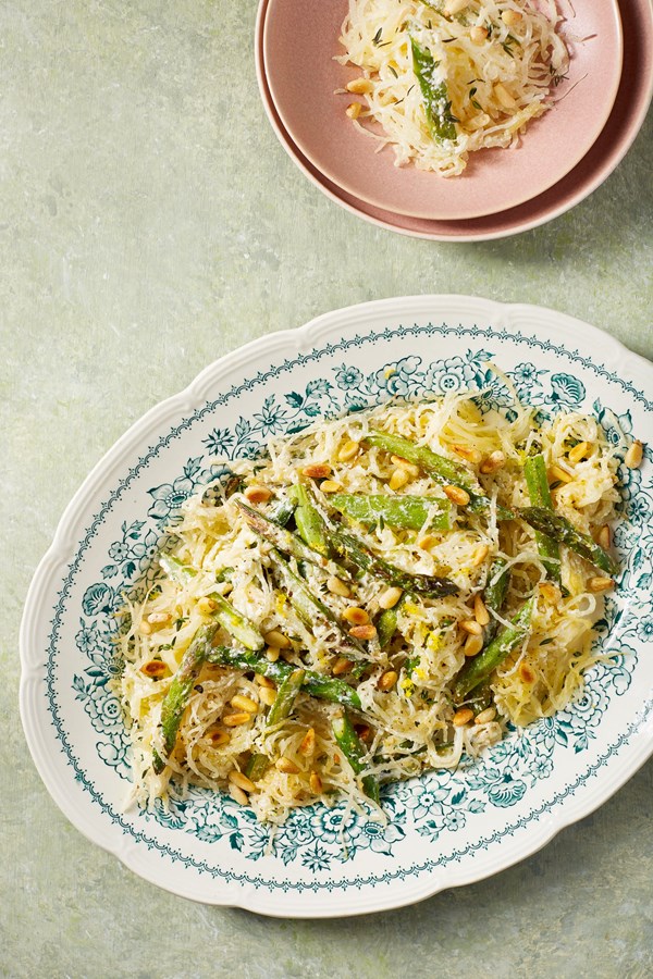 Spaghetti squash with asparagus, ricotta, lemon & thyme