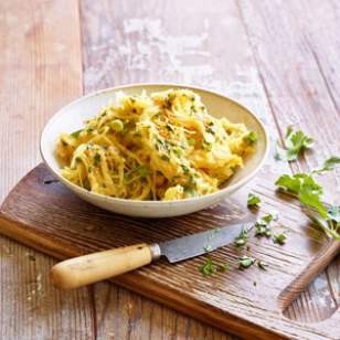 Spaghetti squash with ginger-miso dressing
