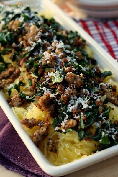 Spaghetti squash with kale & sweet Italian sausage