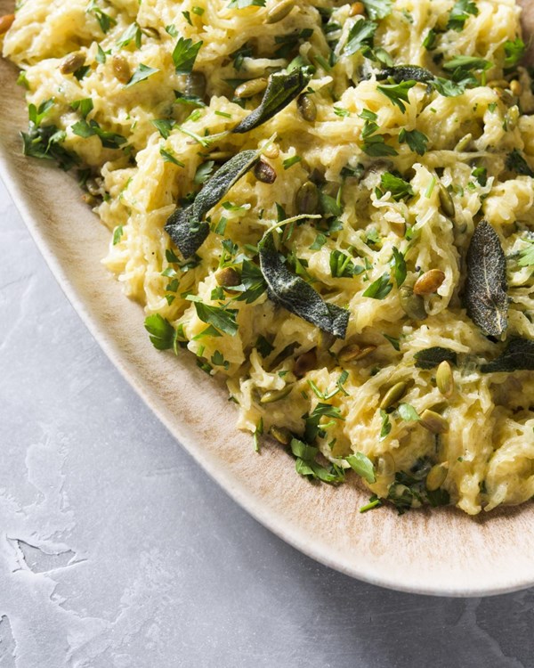 Spaghetti squash with lemon, cream and herbs