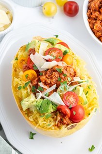 Spaghetti squash with spicy meat sauce