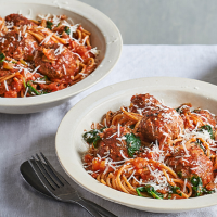 Spaghetti with beef & lentil meatballs