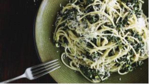 Spaghetti with cavolo nero, lemon and mascarpone