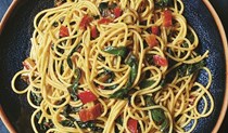 Spaghetti with chard, chilli and anchovies