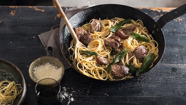 Spaghetti with chicken livers [Matthew Evans]