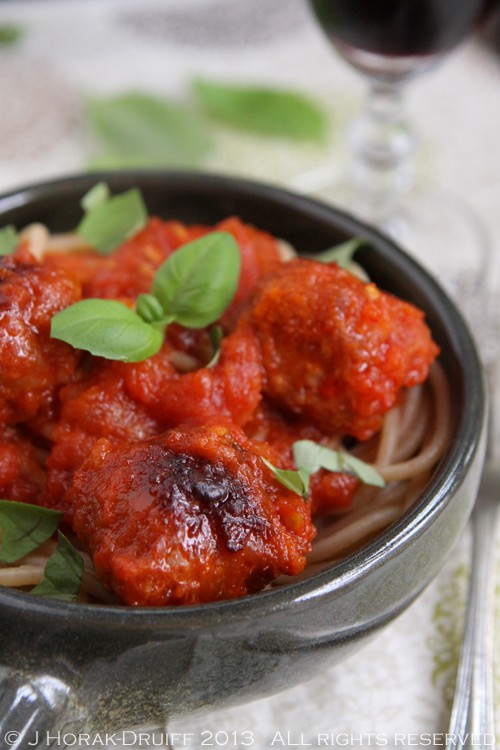 Spaghetti with chorizo meatballs and homemade tomato sauce