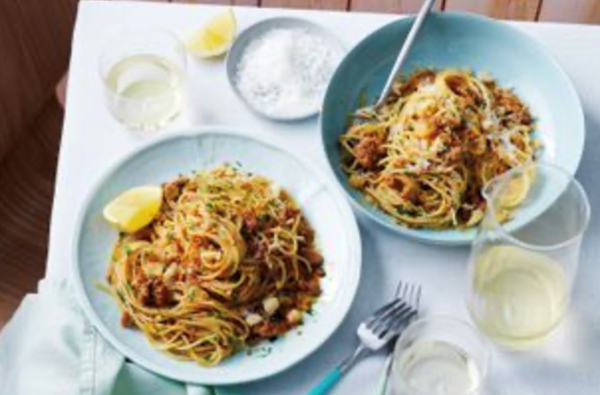 Spaghetti with fish trim 'nduja