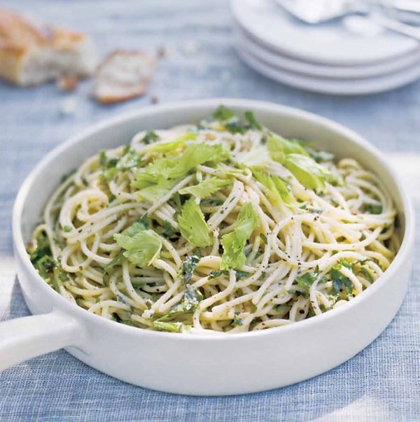 Spaghetti with five-herb pesto