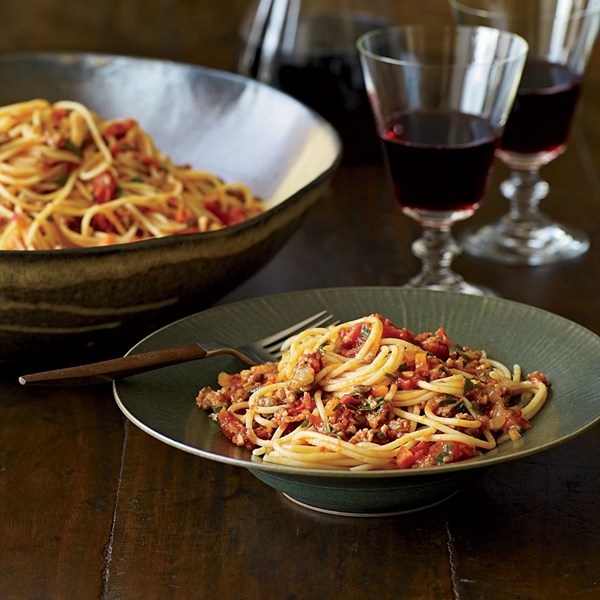Spaghetti with fresh soppressata