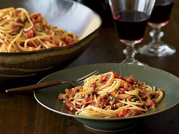 Spaghetti with fresh soppressata