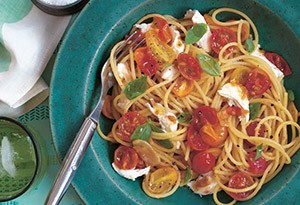 Spaghetti with heirloom cherry tomatoes