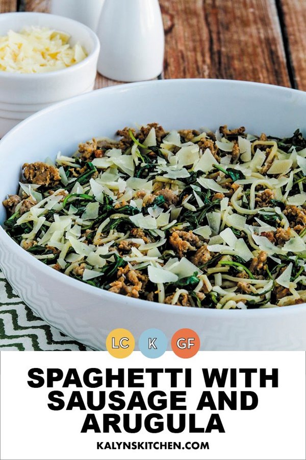 Spaghetti with Italian sausage and arugula