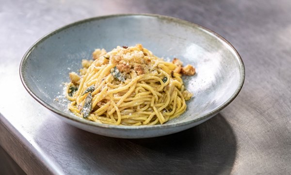 Spaghetti with lemon, anchovy, sage and pangrattato