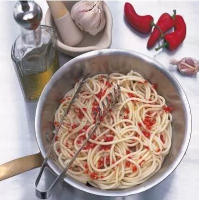 Spaghetti with olive oil, garlic and chilli