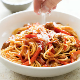 Spaghetti with sausage and peppers