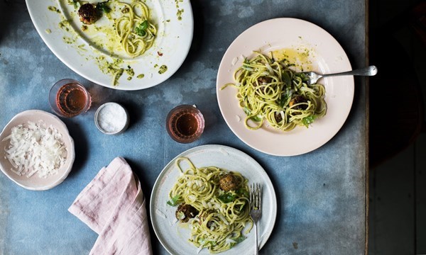 Spaghetti with squash polpette