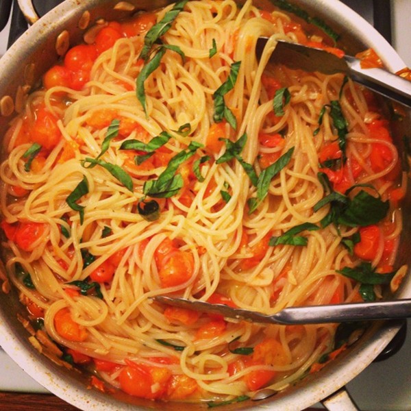 Spaghetti with sun gold tomato sauce