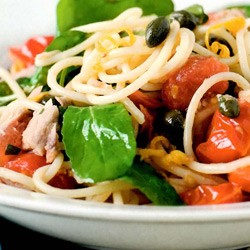 Spaghetti with tuna and capers