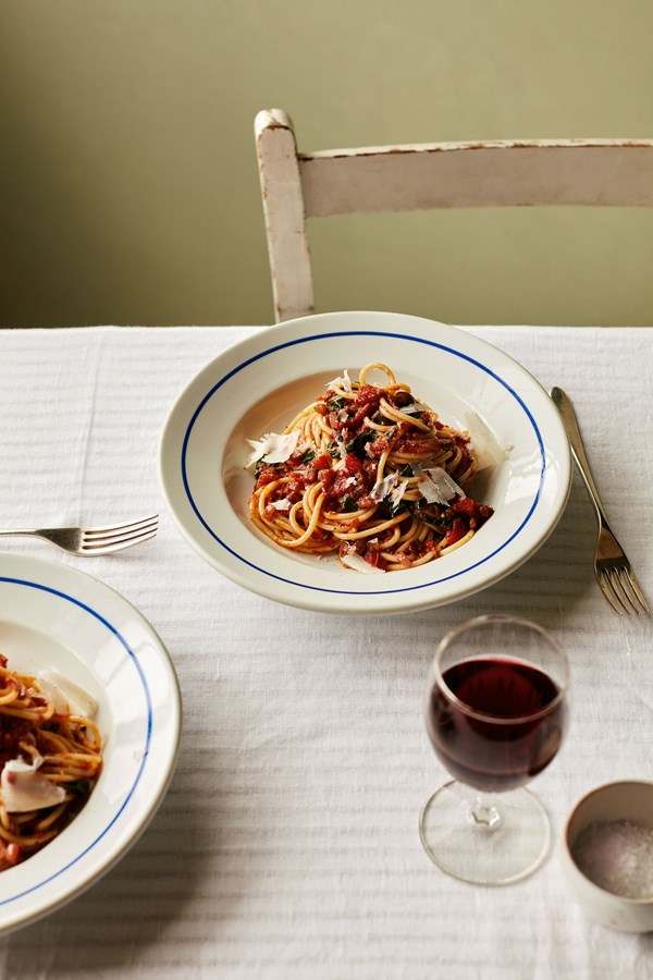 Spaghetti with veggie ragu