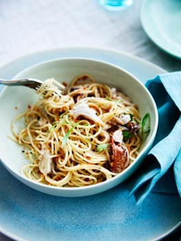 Spaghettini with Hawksebury mud crab, garlic, chilli, lemon and parsley