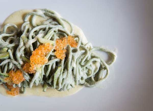 Spaghettini with herbs and 'battuda di malga'