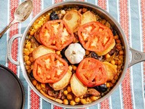 Spanish baked rice with chickpeas and pork (Arroz al horno Valenciano)