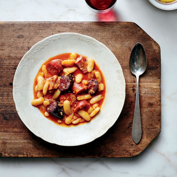 Spanish bean stew with chorizo and blood sausage