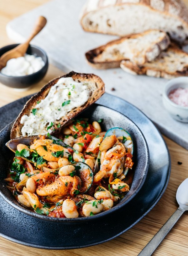 Spanish butter bean stew with mussels